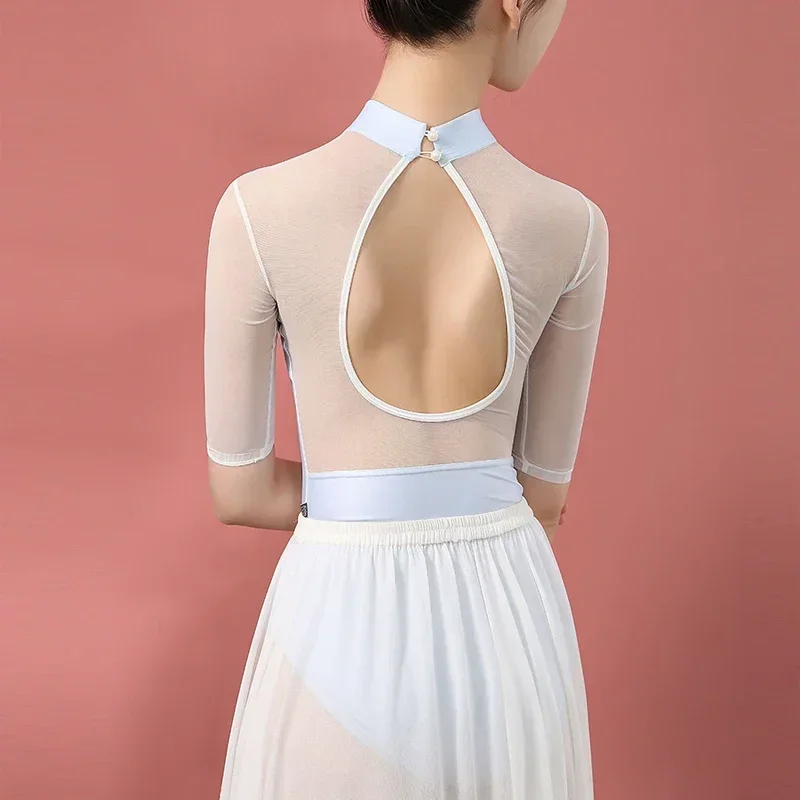 body-da-allenamento-con-collo-a-lupetto-blu-buco-della-serratura-aperto-stampa-a-inchiostro-nodo-cinese-body-da-balletto-costumi-da-bagno