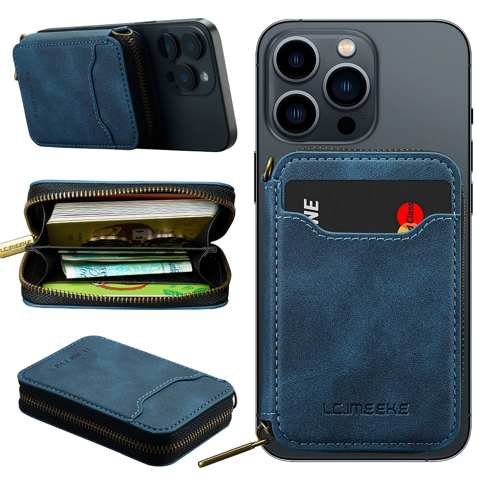 Magnetic Attraction Zipper Leather Card Slot Wallet for IPho
