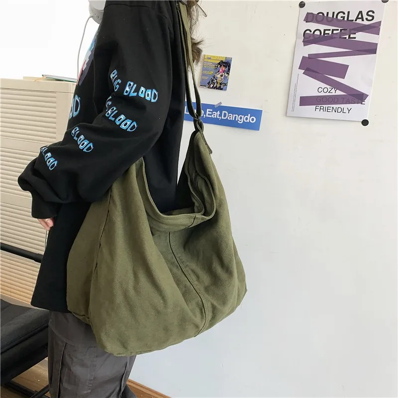 

Korean Simple Lazy Style Shoulder Bag Literature Wash Canvas Bag Large Capacity Crossbody Bag Shoulder Bag