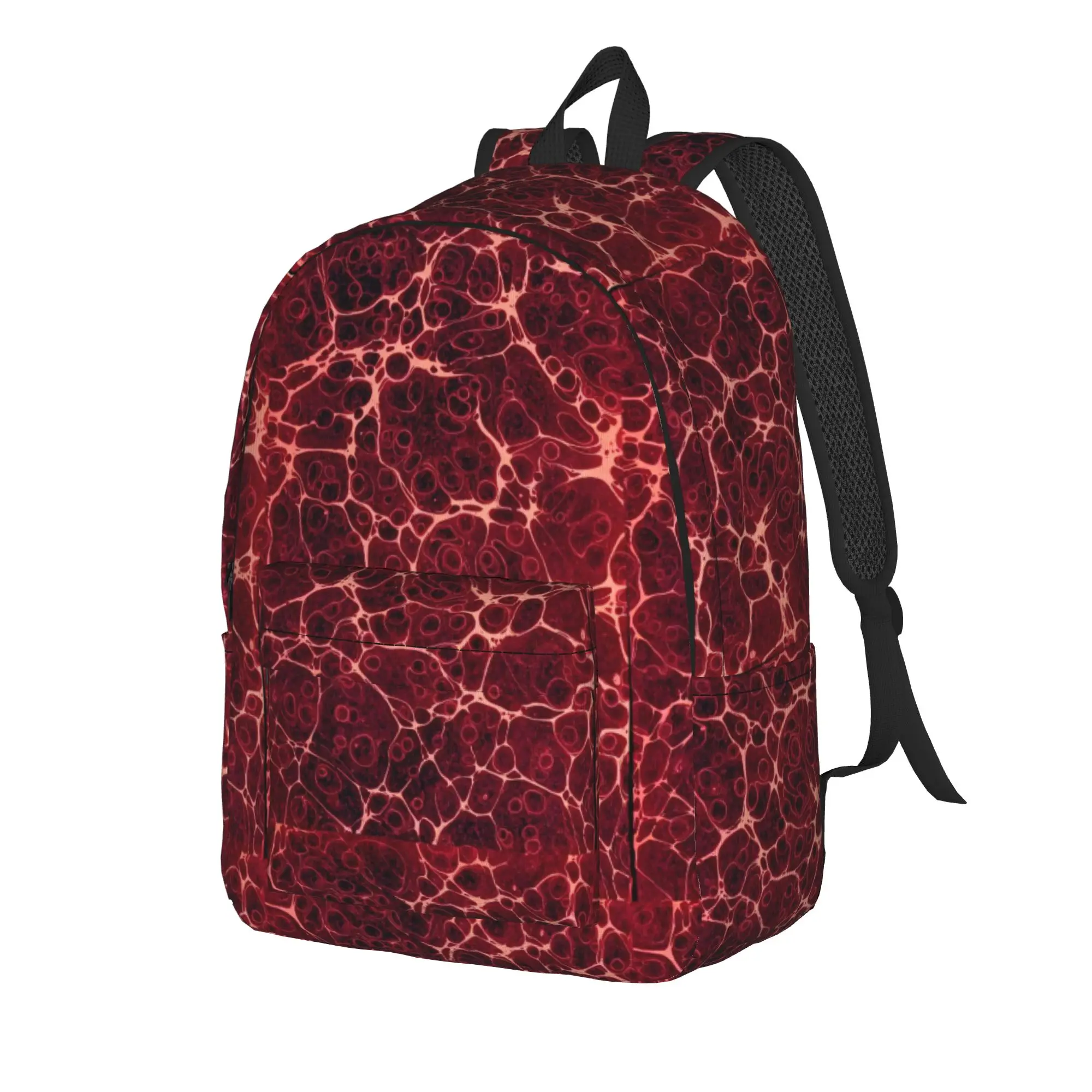 Red Marble Stone Texture Backpack  Men Polyester Cycling Backpacks Breathable Kawaii High School Bags Rucksack