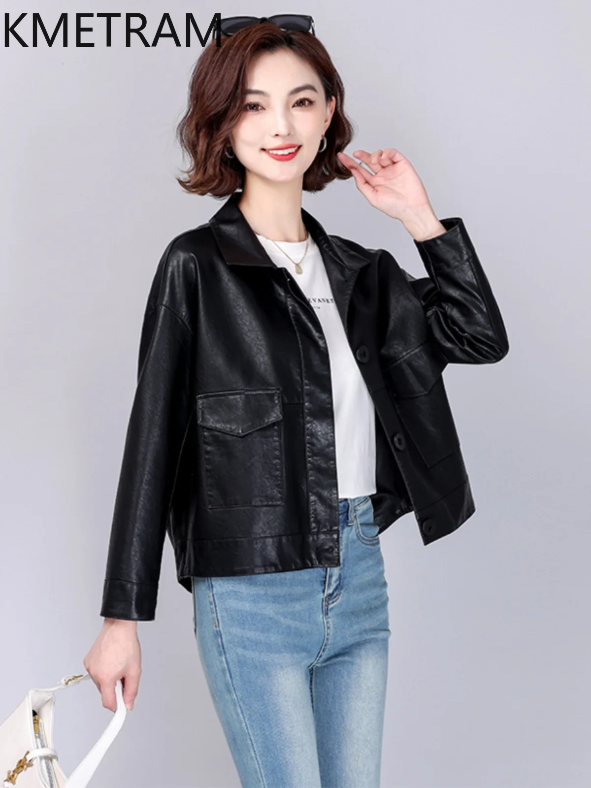 KMETRAM Natural Sheepskin Leather Jacket for Women Motocycle Short Coats Spring Autumn Women's Jackets Upscale Chamarra Mujer