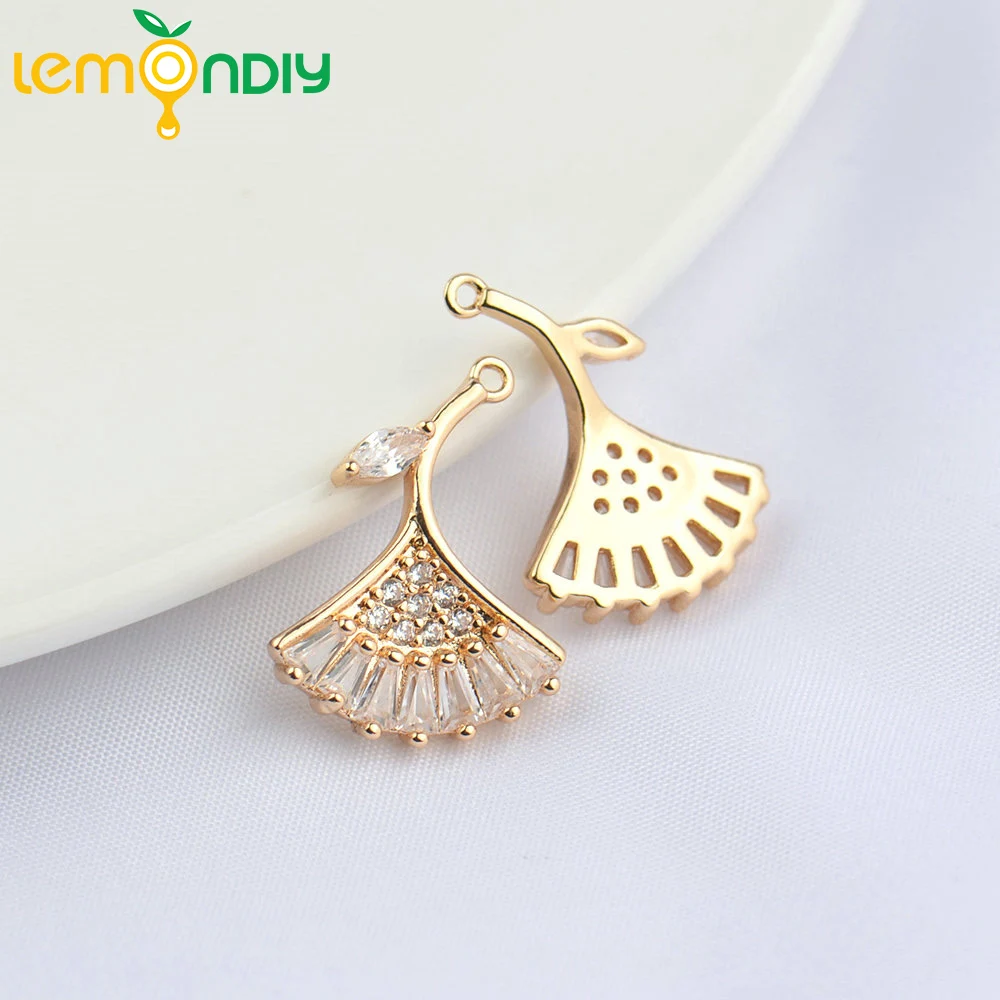 (4832)4PCS 14x18MM 24K Champagne Gold Color Brass with Zircon Leaf Shape Pendants High Quality Jewelry Making Findings Wholesale