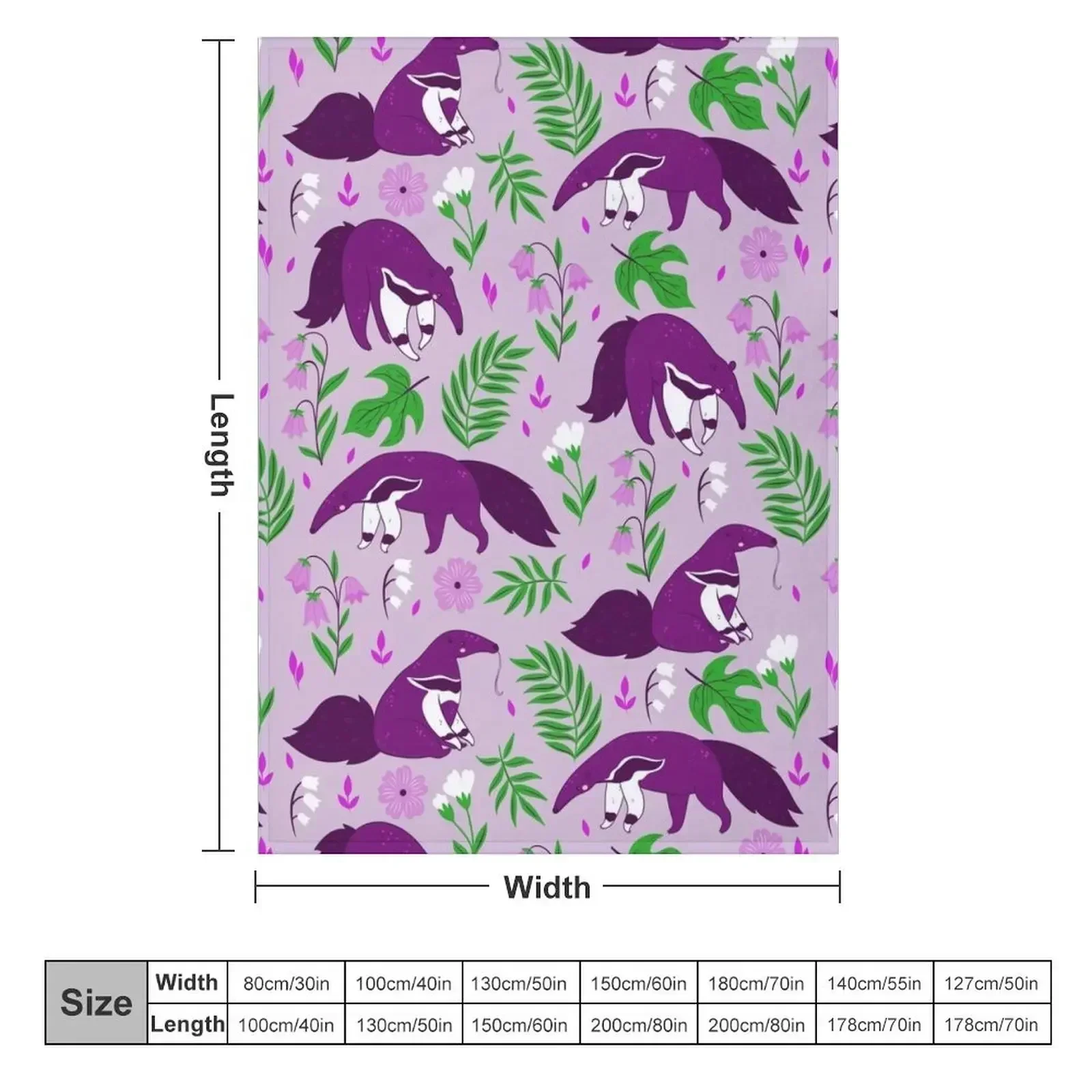 cute anteater purple floral Throw Blanket couch cozy soft plush fuzzy picnic outdoor blanket
