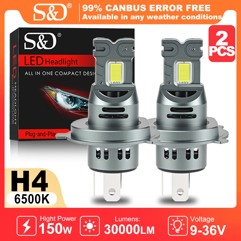 S&D H4 H7 LED Headlights 150W Super Bright 30000LM Spotlight Automobile Bulbs Led H7 Canbus Mini Car Lights Fog Light 6500K 12V