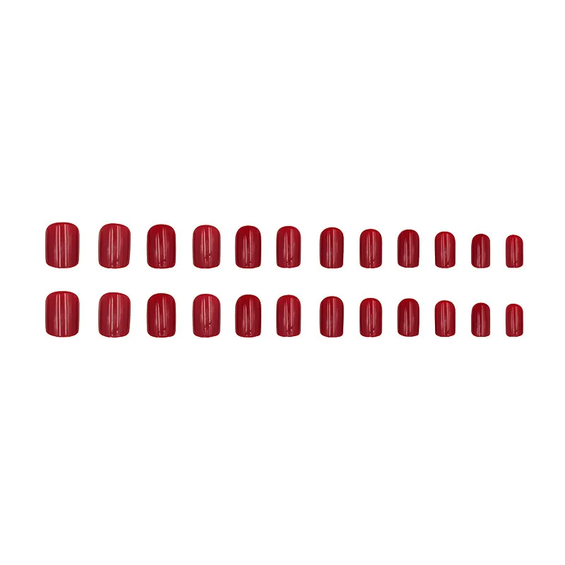24 Pcs Short Solid Color Press on Nails Acrylics Autumn and Winter New Year Red False Nails Reusable Adhesive Square Nail Tips