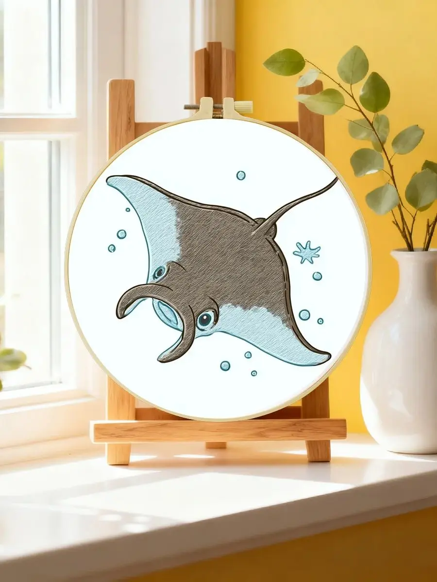 1 Stück 20X20CM/15X15CM 7,87/6,3 Zoll Meereslebewesen Stickerei Starter-Kit DIY-Kit DIY-Stickerei-Set Handarbeiten Malerei – Detail 6