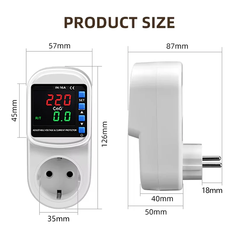 CG EU Plug 16A Adjustable Voltage Current Protective Socket AC110V/220V Digital Display Automatic Over Under Voltage Protector