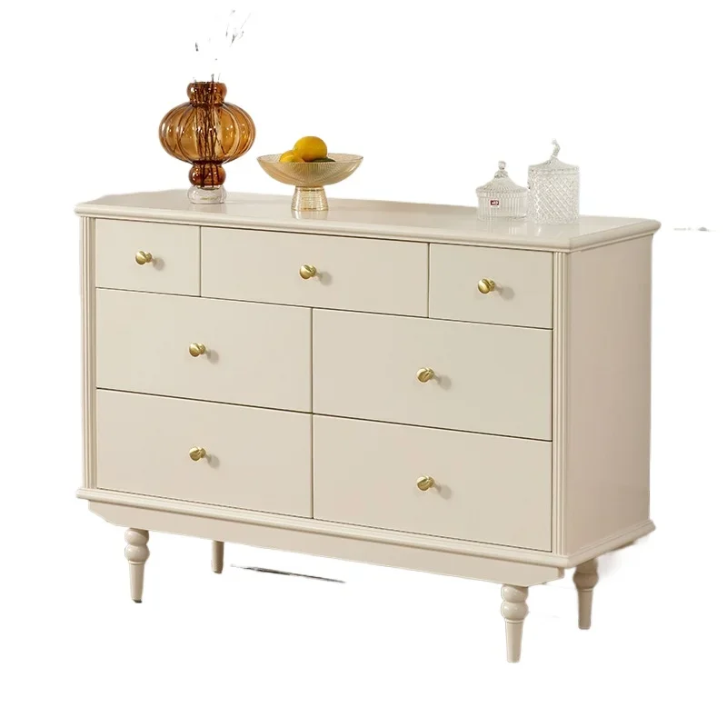 

American rural all-solid wood seven-chest cabinet, bedroom TV cabinet storage, white all-solid wood chest cabinet