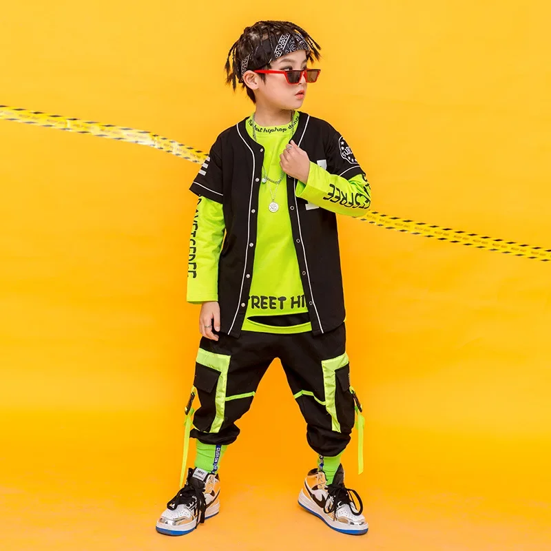 Boys Hip Hop Cargo Pants Crop Top Child Short Sleeve Jacket Girls Sweatshirt Street Dance Clothes Sets Kids Joggers Streetwear