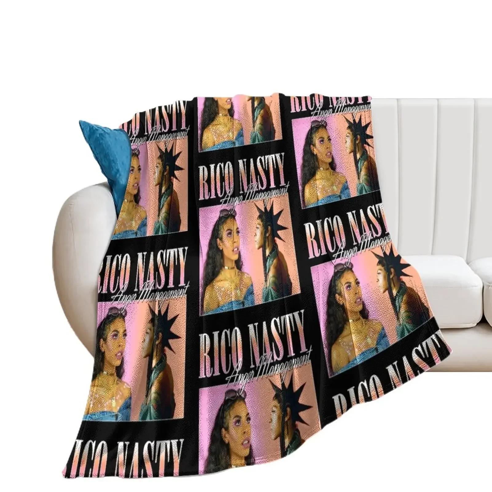 

RICO NASTY 90'S RETRO STYLE TEE Throw Blanket Soft Big blankets and throws Blankets