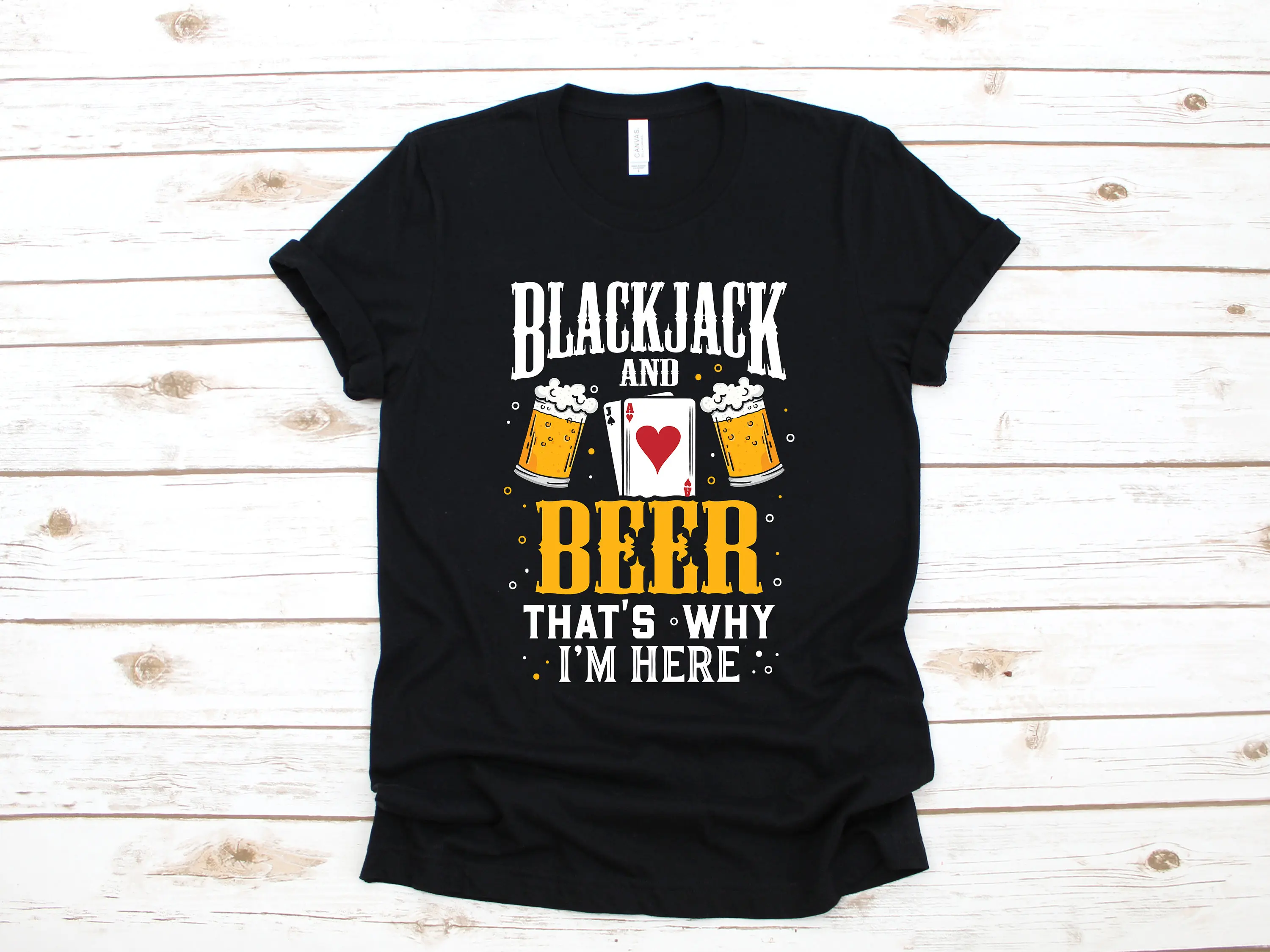 Blackjack and Beer T Shirt Funny Casino Gambling Gambler SweaT Player Long Sleeve Apparel