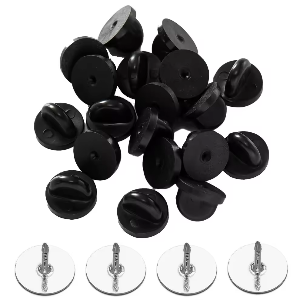 50pcs Black PVC Rubber Pin Backs Butterfly Clutch Tie Tack Lapel Holder Clasp Pin Cap Keepers for Uniform Badges Replacements