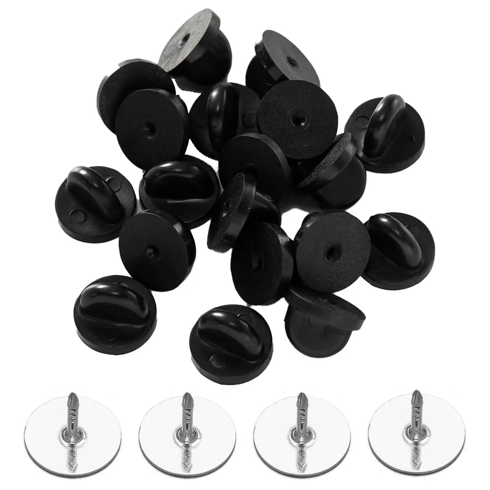 50szt Czarny PVC Gumowy Pin Backs Butterfly Clutch Tie Tack Lapel Holder Clasp Pin Cap Keepers for Uniform Badges Replacements