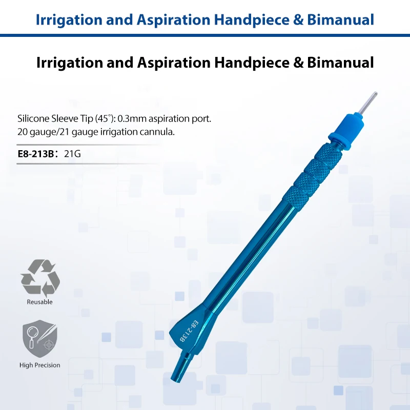 Silicone Sleeve Tip 45 Degree Irrigation Cannula 0.3mm Aspiration Port 20G 21G Ophthalmic Surgical Instrument