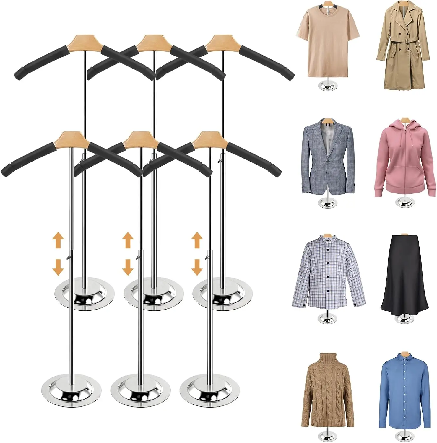 

Adjustable T-Shirt Display Stand, 20-35 in, Black, 6-Pack for Retail Stores