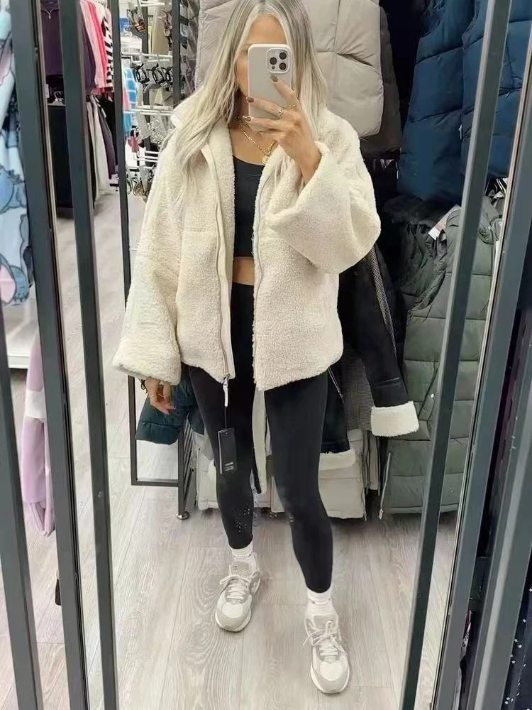 SIYANG Women Autumn Fashion Loose Teddy Coat Female Pockets Zipper Warm Faux Lamb Jacket Ladies Casual Outerwear