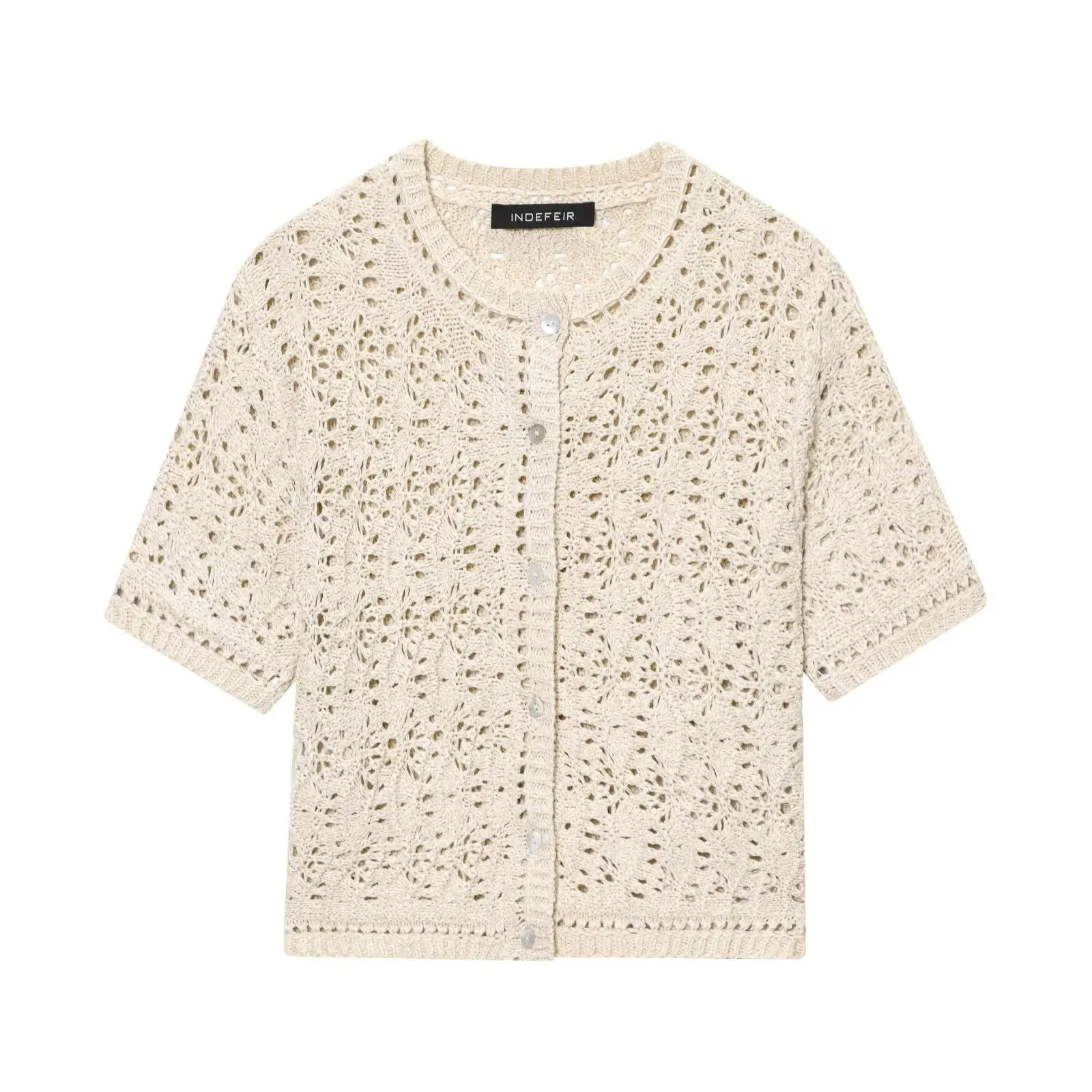 

Women's Short Sleeve Round Neck Knitted Sweater Coat Hollow Out Design Autumn Fashion European Style Trade D6253854F