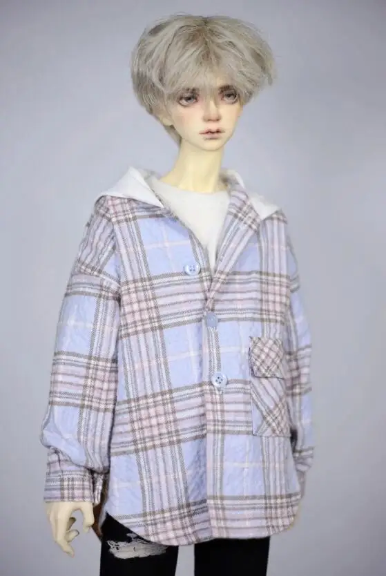 D04-B196 Kinder handgemachtes Spielzeug BJD/SD 1/3 1/4 MSD SD10 POPO68 Onkel 73 ID75 Karierte Strickjacke mit Kapuze, Hemdjacke, 1 Stück