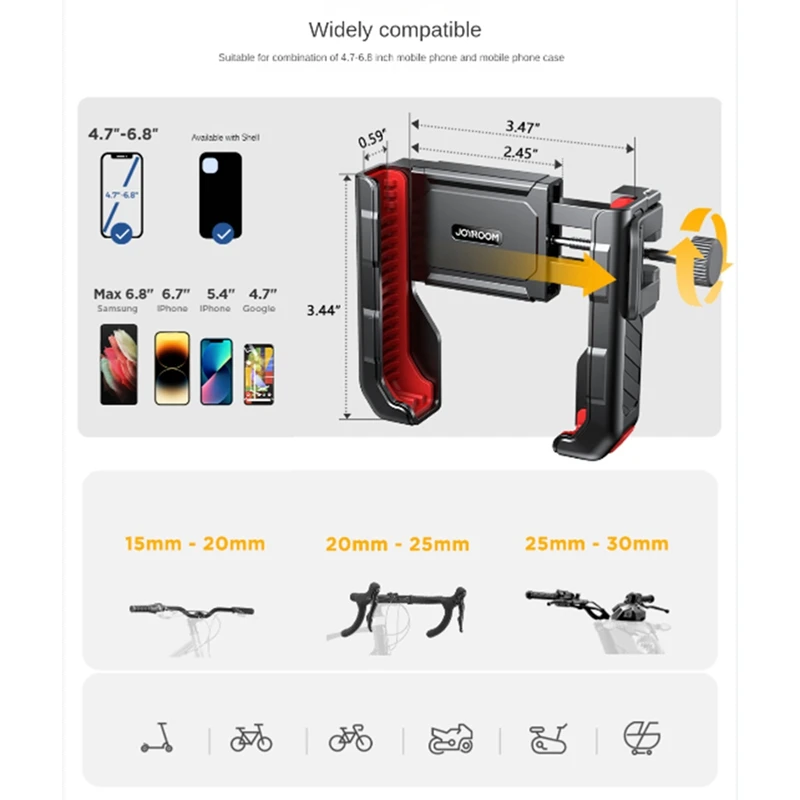 Joyroom Fiets Telefoonhouder Universele One-Hand Bediening Fiets Motorfiets Houder Onderdelen Voor 4.7-7In Mobiele Telefoon Schokbestendig