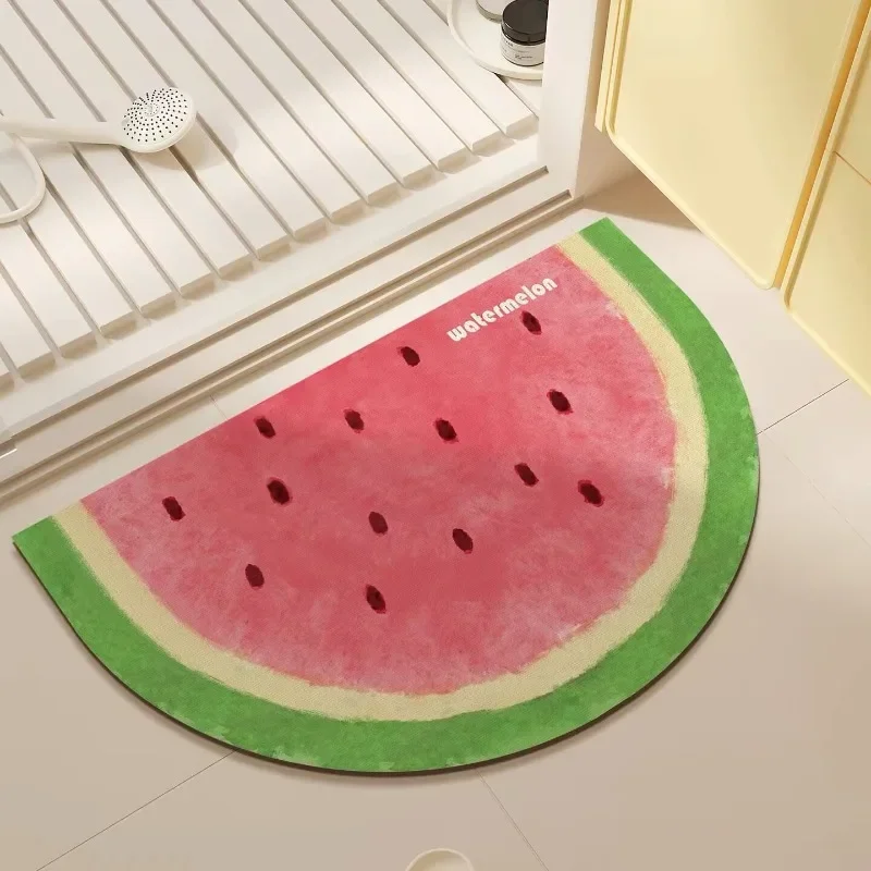 Semicircle Fruit Print Diatom Bath Mat Fast Absorb Anti Slip Rug Shower Kitchen Multi Size Soft Stain Resistant Home Doormat