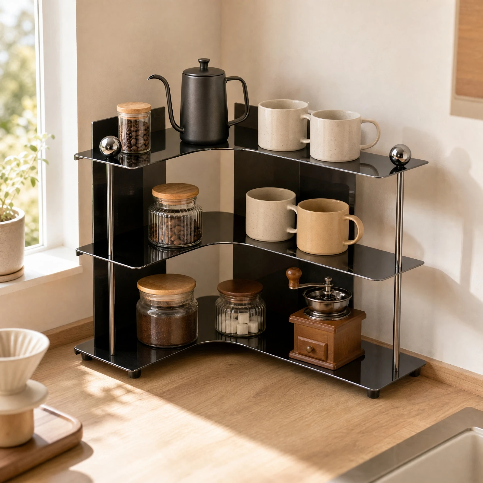 Stainless Steel Corner Countertop Storage Rack Multi-Purpose Corner Countertop Rack with Stacked Shelves Vertical Long-Lasting