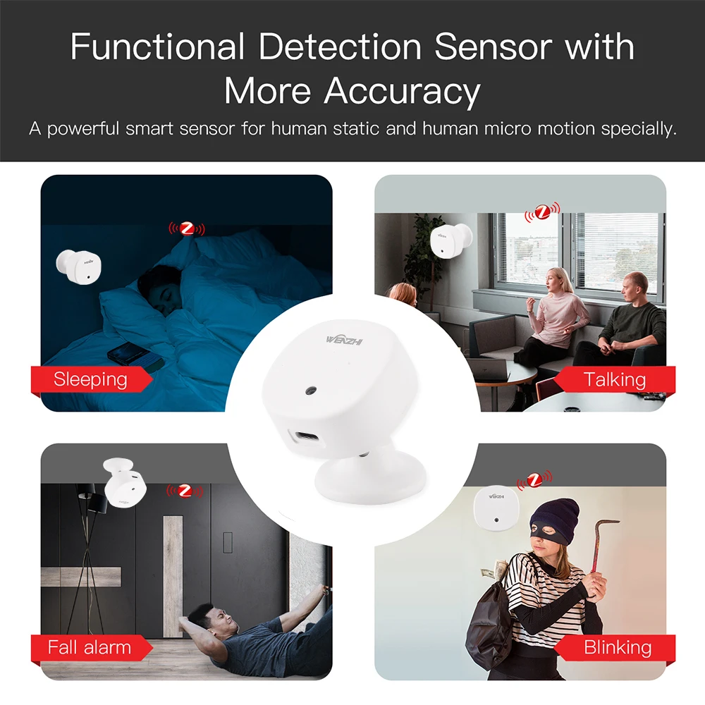 ZigBee/WiFi MmWave Sensor kehadiran manusia, pergerakan Radar deteksi gerakan tubuh dengan iluminance Tuya asisten hidup pintar rumah