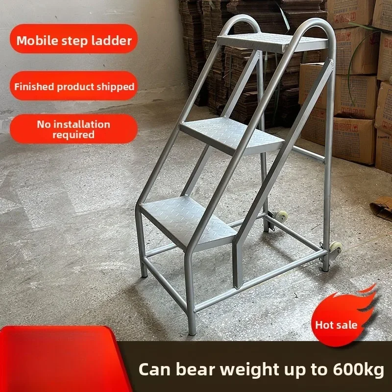 Multipurpose Adjustable Step Ladder Heavy Duty Industrial Platform with Wheels and Handrails Ladder Step Platform Staircase