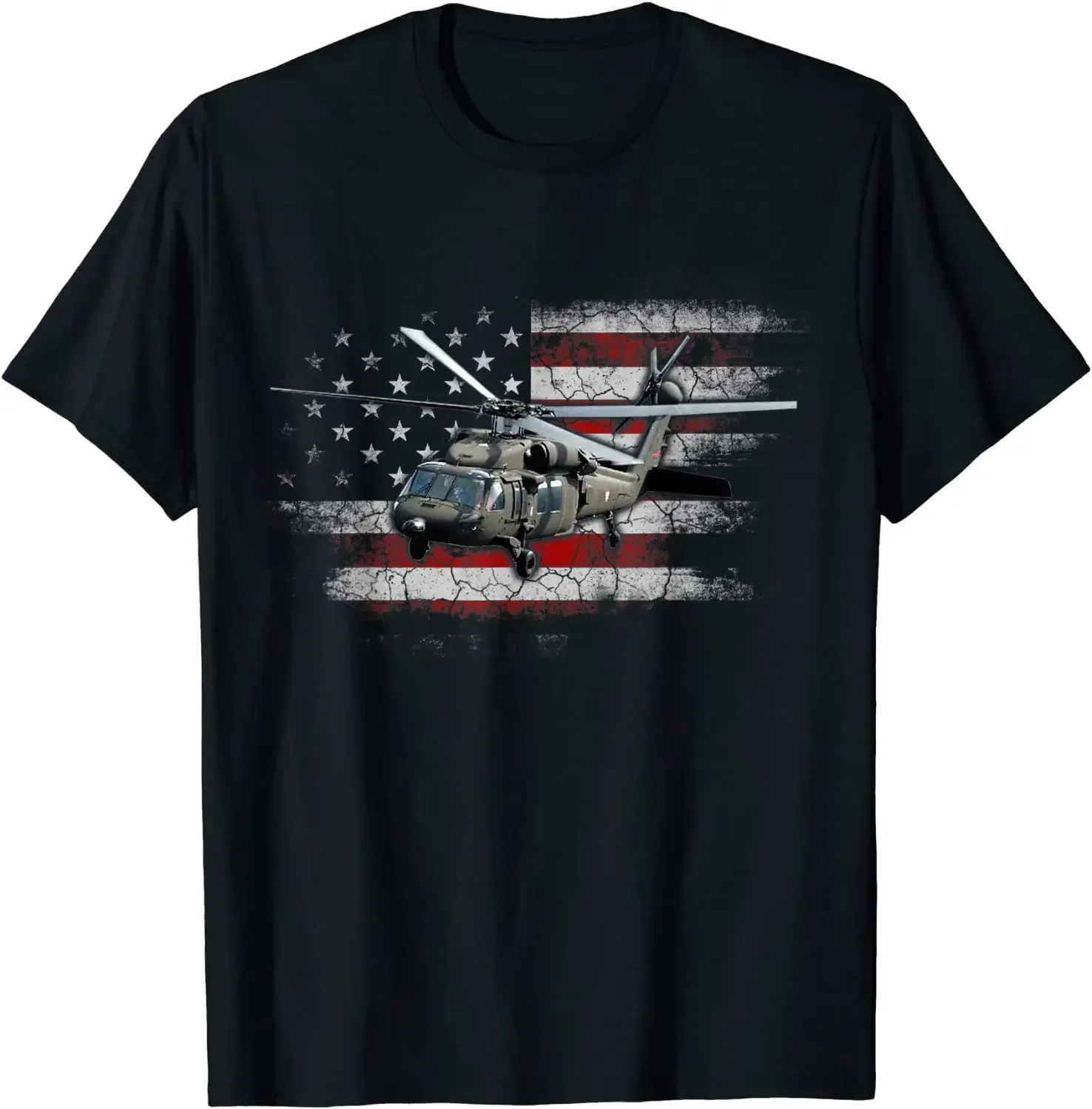 Vintage USA Flag UH-60 Black-Hawk Helicopter T-Shirt 100% Cotton O-Neck Summer Short Sleeve Casual Mens T-shirt Size S-3XL