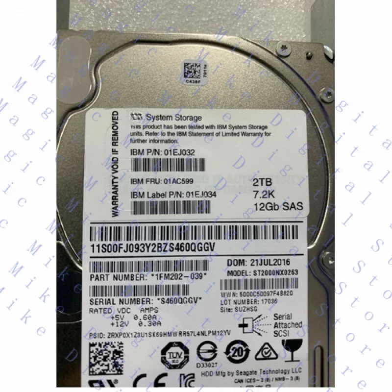 UU  FOR IBM 01EJ032 01AC599 01EJ034 2T 2TB SAS 2.5  V5000 Gen2  Hard drive HDD