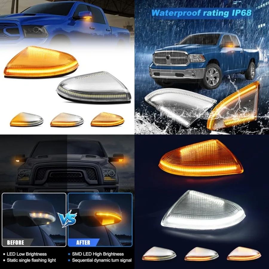 

LED Mirror Turn Signal Puddle Light fit 1500, Plug and Play Front Mirror Side Marker Lamp for Ram 2500 3500 2010-2018 Bulb Lens