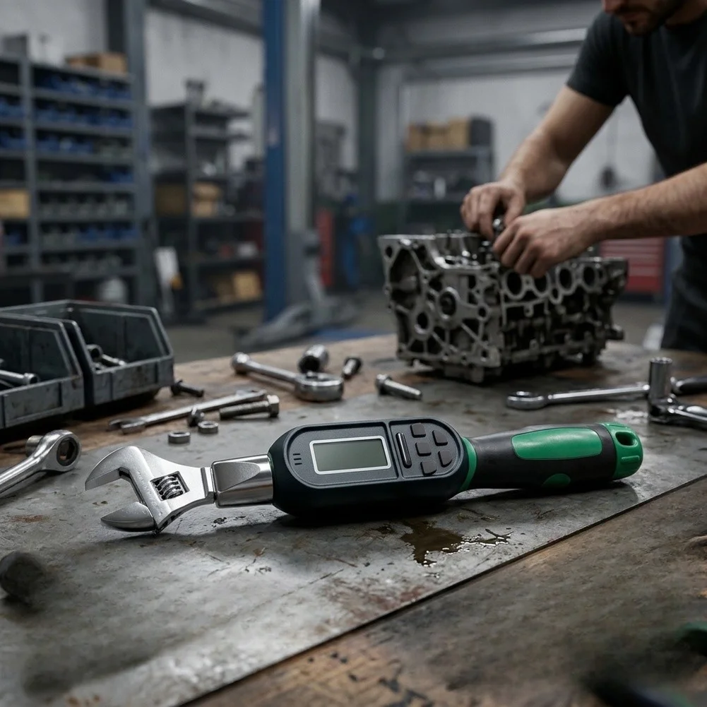 Digital Torque Wrench with 0-38mm Adjustable Open-End Head 290mm and 350mm Sizes Green Color Data Storage Function
