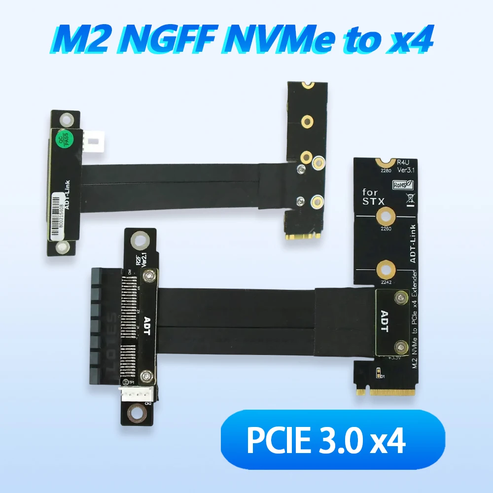 

ADT M.2 NGFF NVMe SSD To PCIe 3.0 x4 Riser Adapter Extension Cable Turn Angled GPU Gen3.0 PCI-E 4X M2 M-Key For PC Video Card
