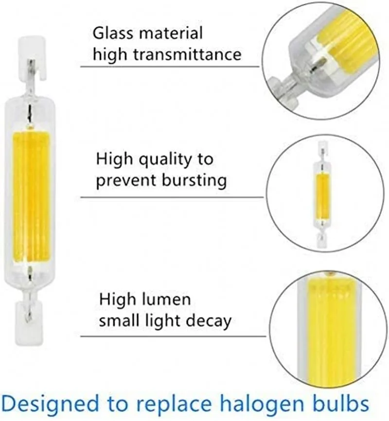 R7S LED COB Bulb Light 78mm 118mm Glass Tube High Power AC110V 220V Home Replace Halogen Lamp