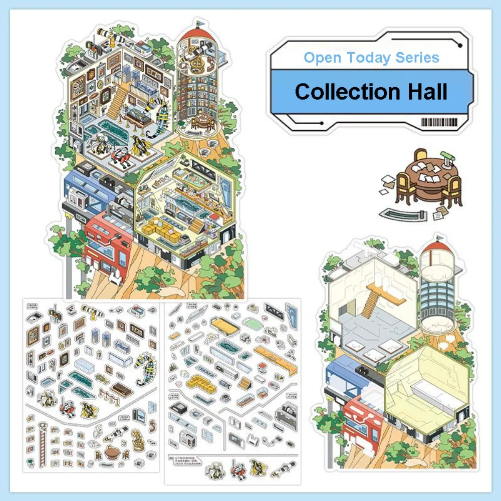 

Open Today Series Miniature Landscape Sticker PET Large Size 3D Landscape Sticker Cartoon Stress Relief Cabin Scene Sticker Gift