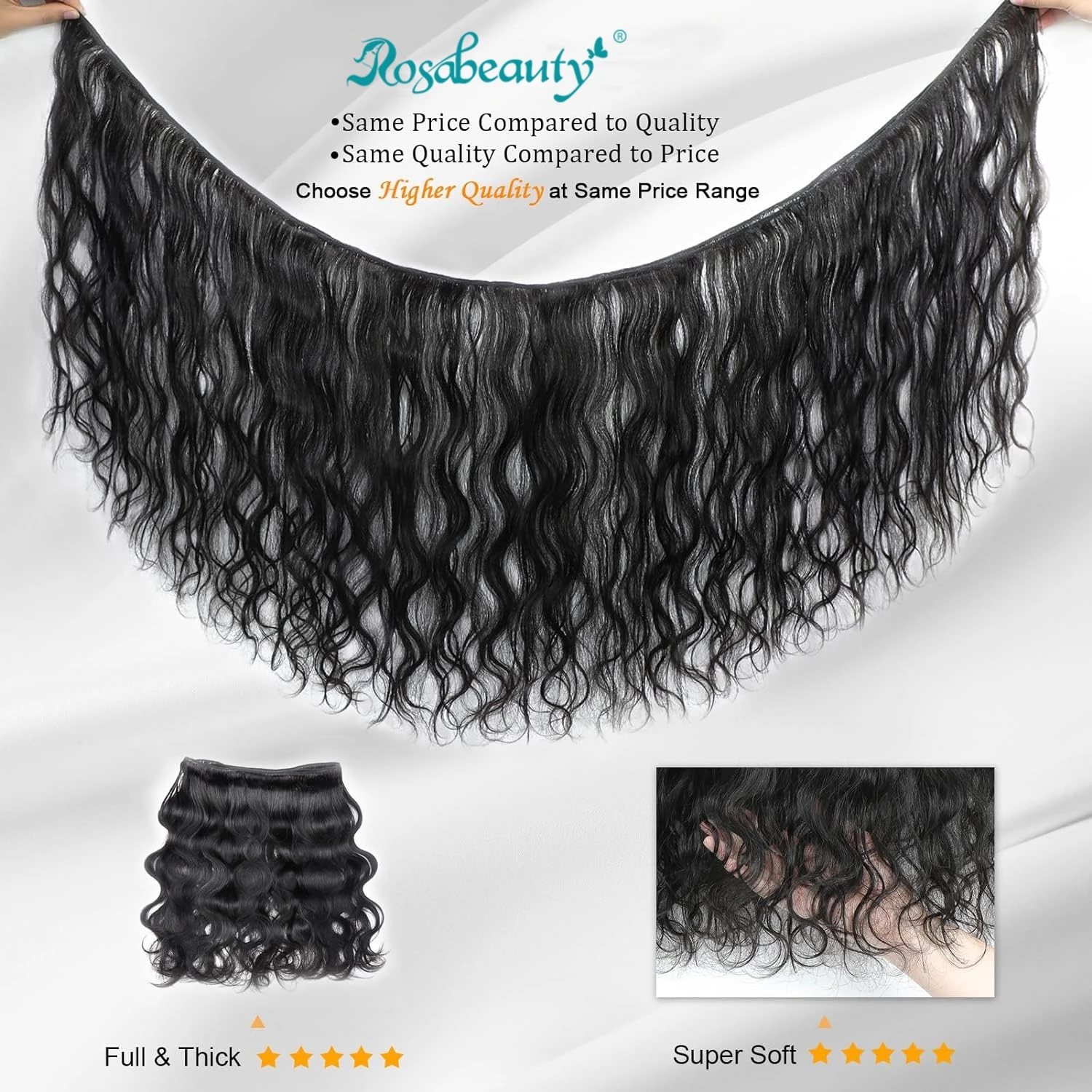 Rosabeauty  30 32 40 Inches Body Wave Bundles 100% Raw Human Hair Weave Water Wave Double Weft Bundle Brazilian Remy Hair