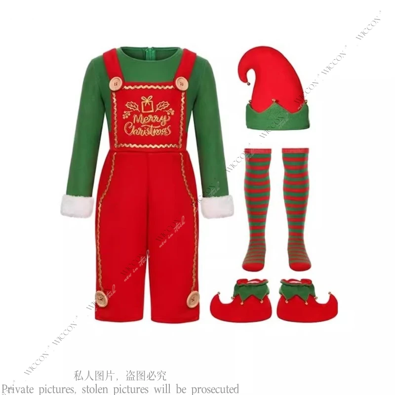 Adult Christmas Costume Children's Christmas Elf Suit Red And Green Color Cosplay Costume Woman Man Festivals Disguise Fancy