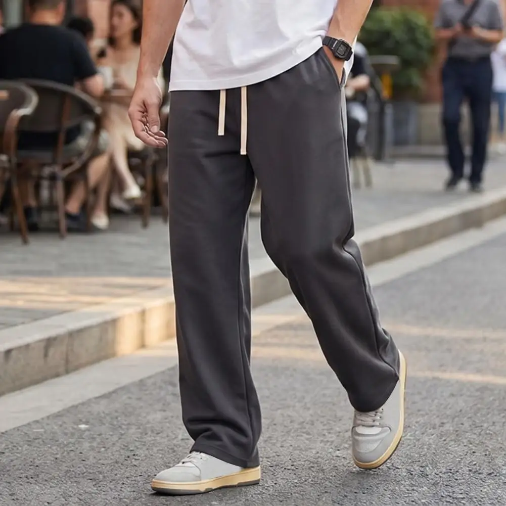 Drawstring Waist Comfort Pants Everyday Comfortable Work Pants Men's Baggy Sweatpants Loose Fit Straight Leg Trousers for Gym