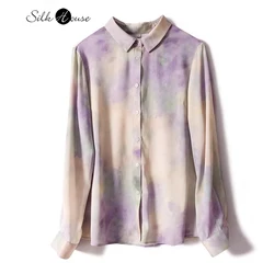 2024 Spring Casual New Fresh Color Halo Dyed 92.8%Natural Mulberry Silk Elastic Double Qiao Satin Long Sleeved Shirt