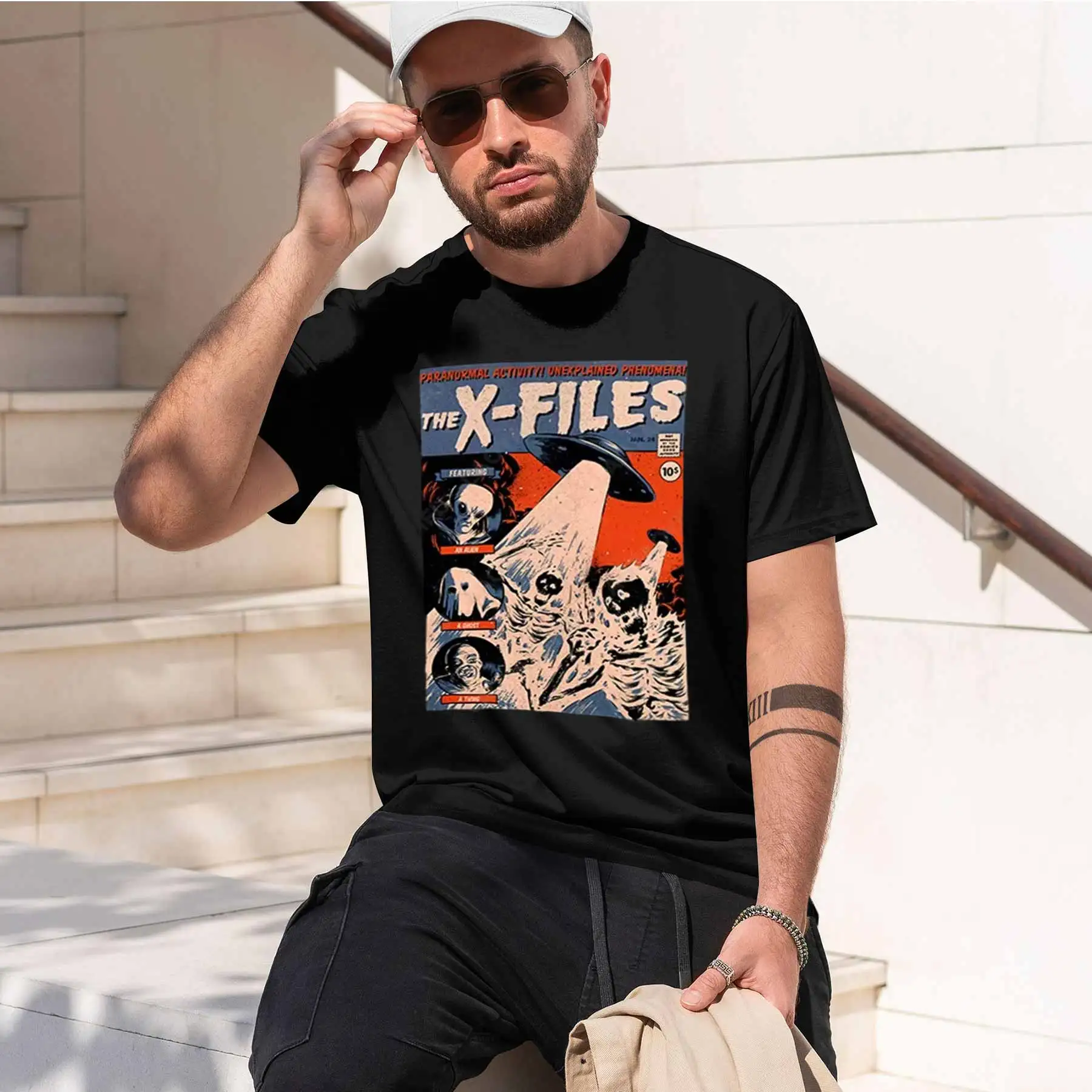 2026 new printed T-shirtMen's The X-Files Vintage Comic Style T-Shirt Alien Paranormal Theme Print Casual Crewneck Top