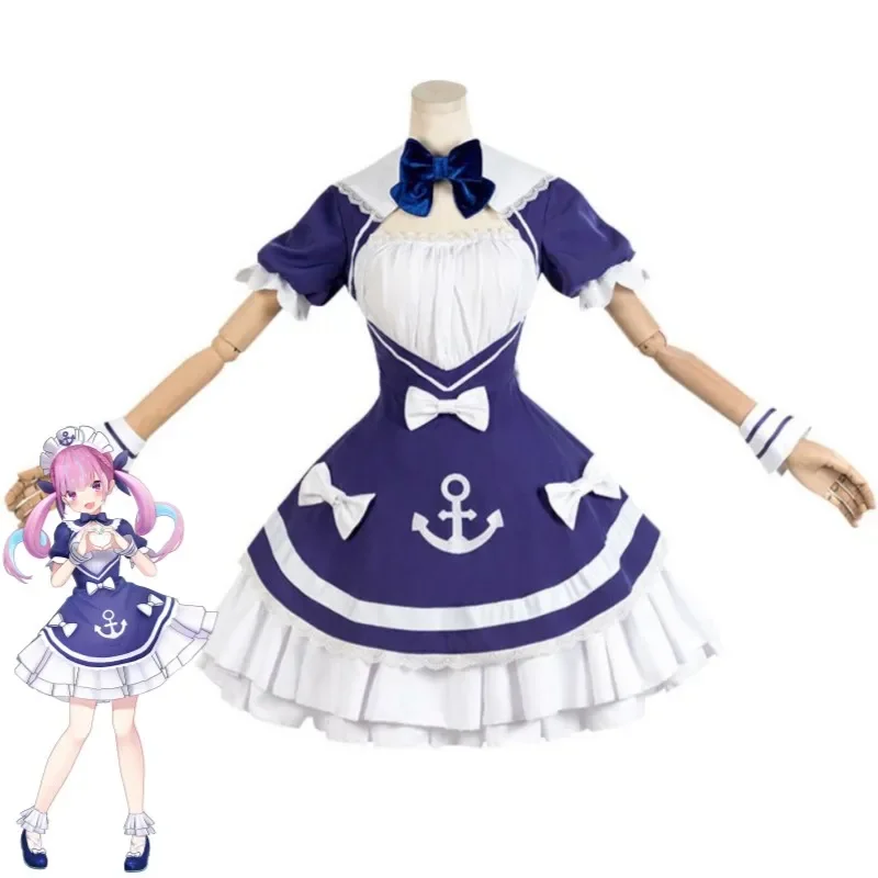 VTuber Hololive YouTuber Minato Aqua Debu, disfraz de Cosplay, peluca de Anime, vestido Sexy para mujer, uniforme de sirvienta marinero, traje de juego de rol de Halloween