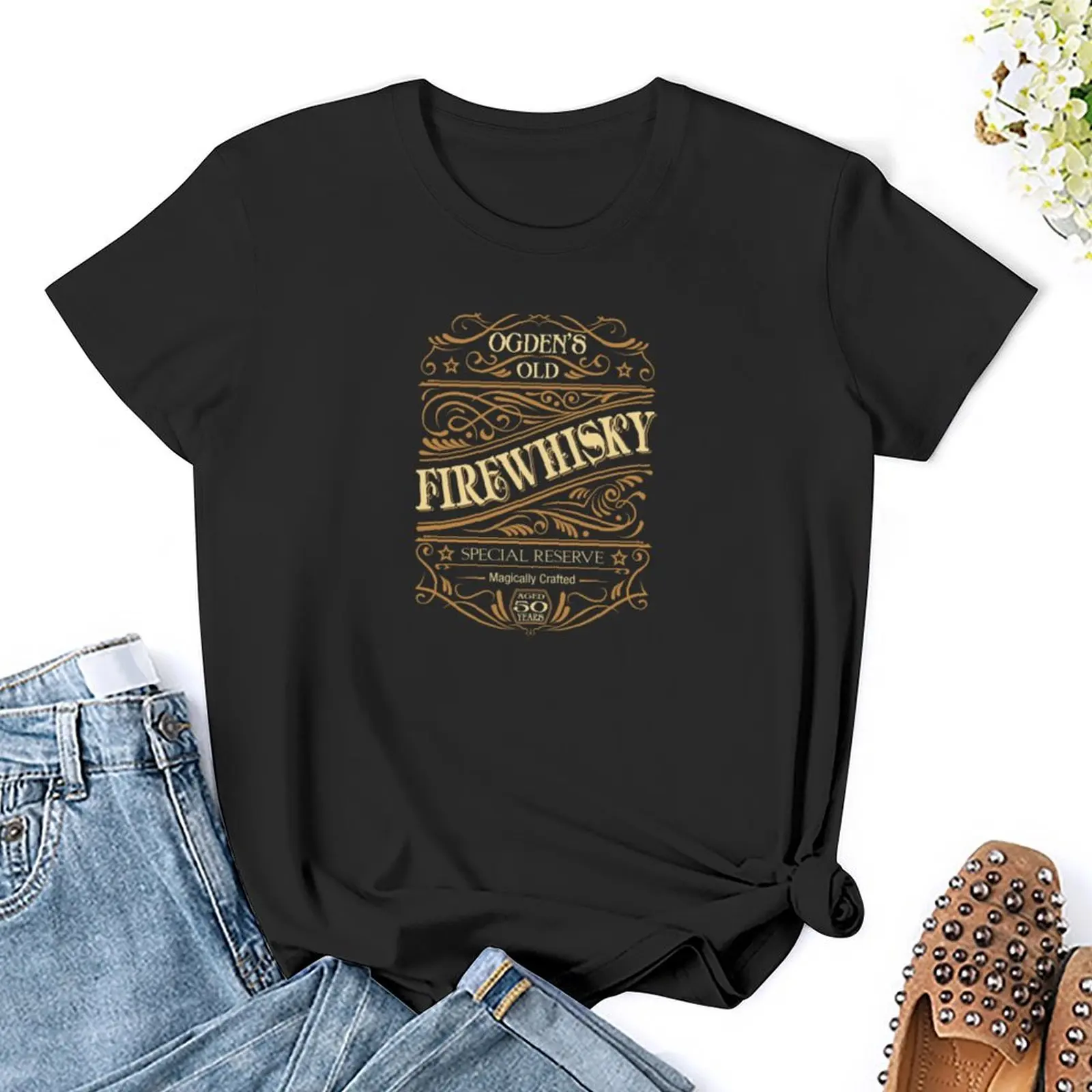 Unofficial Potterhead fan art - Ogdens Old Firewhisky T-Shirt summer tops animal print shirt for girls graphics Women tops