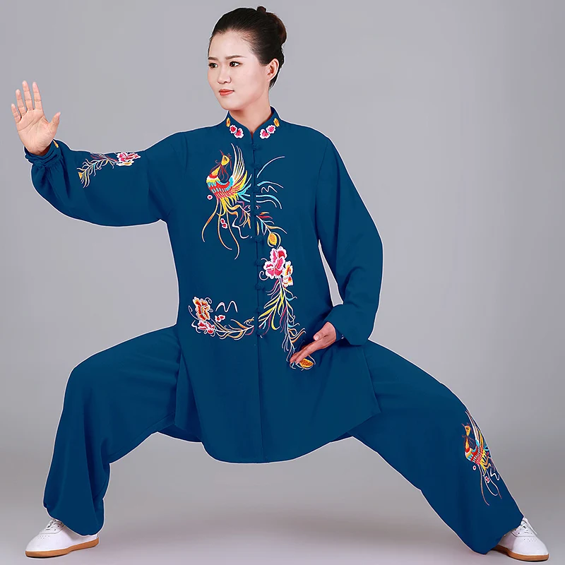 Premium Embroidered Mid-Length Tai Chi Uniform - Breathable Wrinkle-Resistant Martial Arts Practice & Performance Outfit