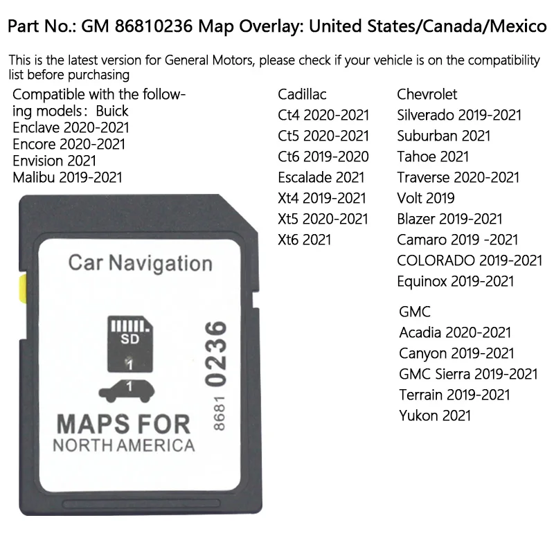 2023 Latest Version 86810236 GPS Navigation Map SD Card Car Chevrolet/Buick/Cadillac/GMC GPS Navigator SD Card North America Map