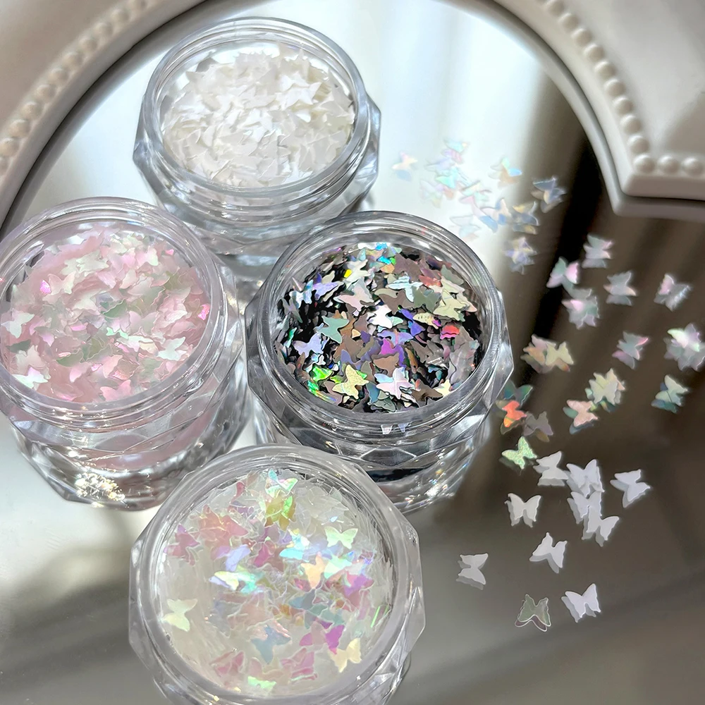 1Jar Multi‑Color Holographic Butterfly Nail Sequins Shimmer Iridescent Butterfly Flakes Glitter DIY Manicure Art Supplies Decor