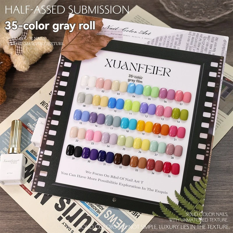 35 Colors/set Grey Gel Nail Polish Set with Color Card Jelly Translucent Soak Off UV LED Nail Art Varnish Kit Manicure Salon DIY