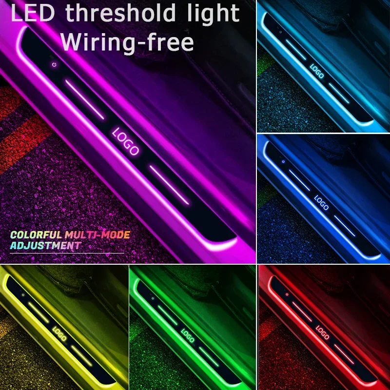 [Customized] Car Door Sill Light Logo Multi-mode Dynamic LED RGB Car Pedal Scuff Threshold Plate Welcome Projector Lamp