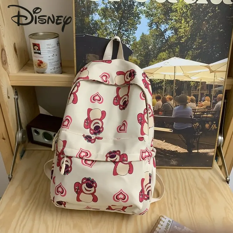 Disney Strawberry Bear New Girls' Backpack Fashion High Quality Student School Bag Cartoon Leisure Women's Travel Backpack