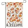 Welcome Fall Garden Flag 12x18 Inch Double Sided Outside Maple Leaves Paw Print Small Burlap Flag Outside Autumn Holiday Sea jjp
