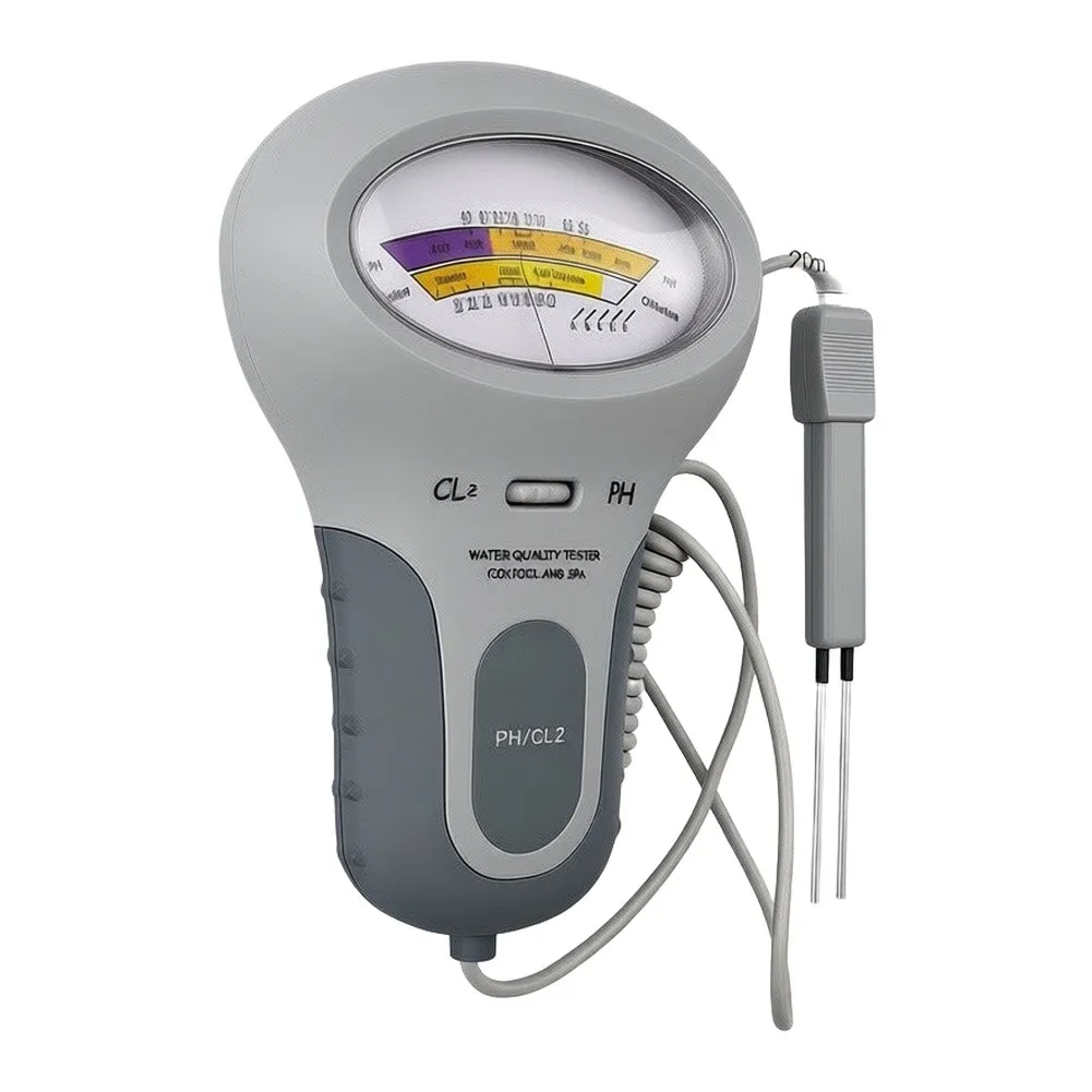 2-in-1 Portable Pool Water Tester for pH and for cl2 Detection with Spiral Probe Extension and Ergonomic Handle Design