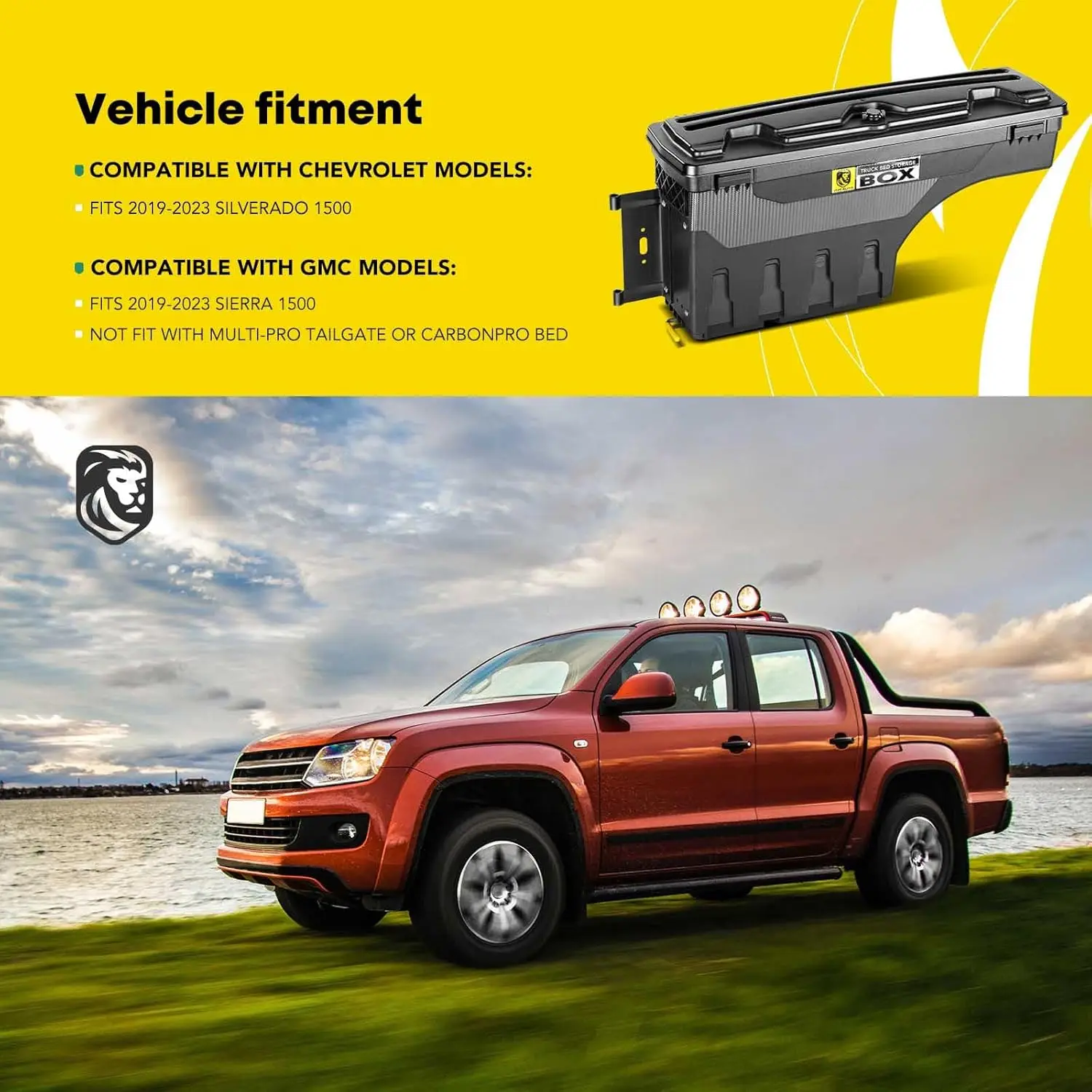 auto Passenger Side Truck Bed Storage Tool Box Lockable Fits 2019-2023 Chevrolet Silverado Gmc Sierra 1500, W/O Multi-Pro